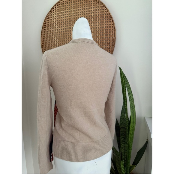 Tory Burch Womens XXS Beige Multicolor Chevron Fringe Knit Wool Cashmere Sweater - Picture 3 of 10